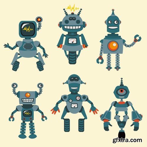 Collection of funny cartoon robots vector image 25 Eps