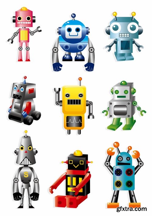 Collection of funny cartoon robots vector image 25 Eps