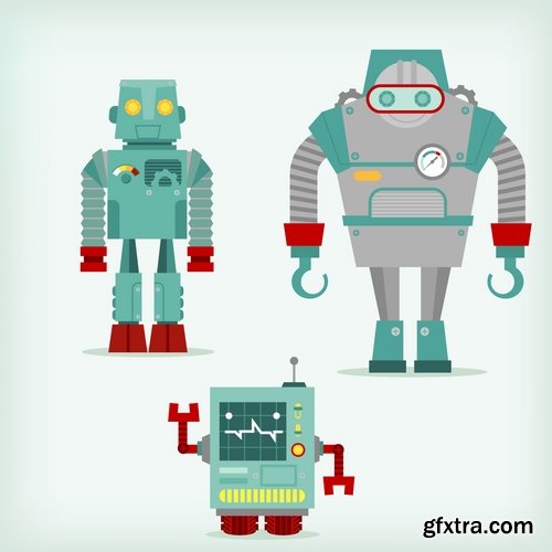 Collection of funny cartoon robots vector image 25 Eps