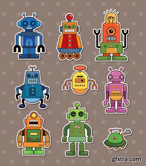 Collection of funny cartoon robots vector image 25 Eps