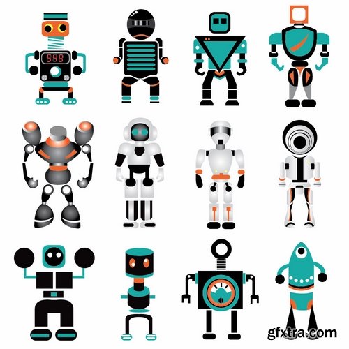 Collection of funny cartoon robots vector image 25 Eps