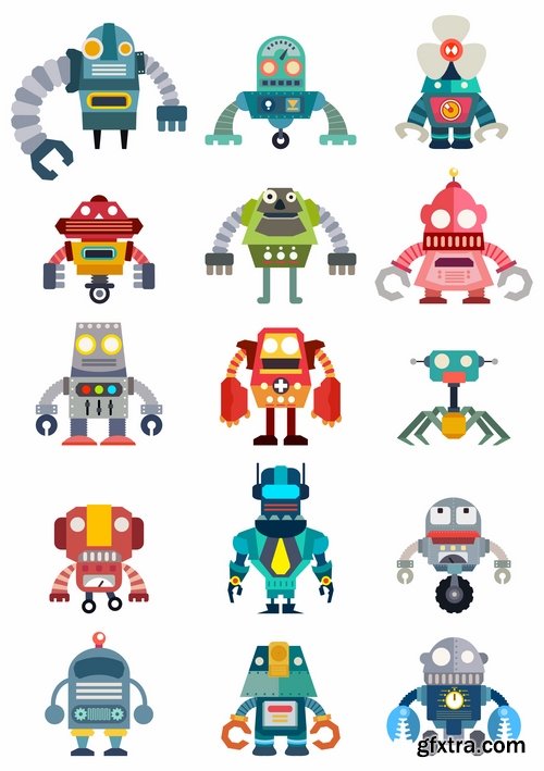 Collection of funny cartoon robots vector image 25 Eps