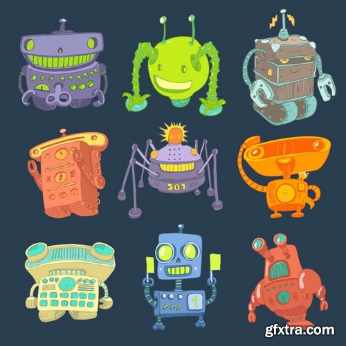 Collection of funny cartoon robots vector image 25 Eps