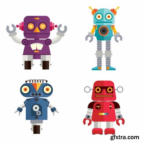 Collection of funny cartoon robots vector image 25 Eps