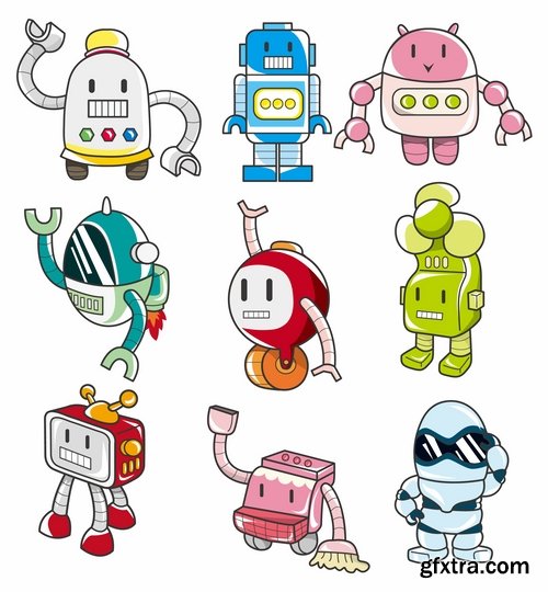 Collection of funny cartoon robots vector image 25 Eps