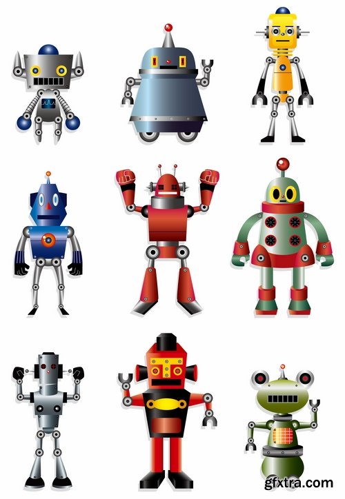 Collection of funny cartoon robots vector image 25 Eps