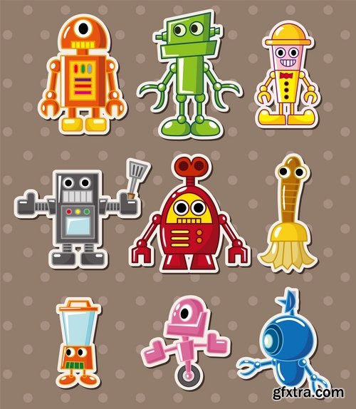 Collection of funny cartoon robots vector image 25 Eps