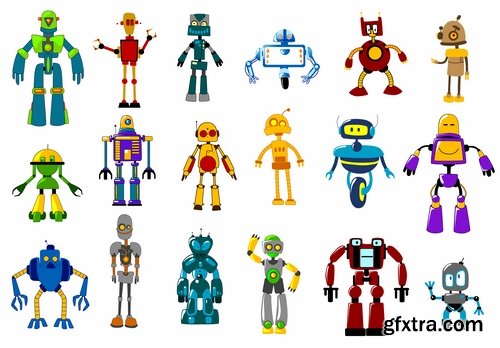 Collection of funny cartoon robots vector image 25 Eps