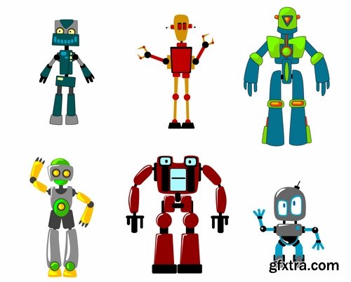 Collection of funny cartoon robots vector image 25 Eps