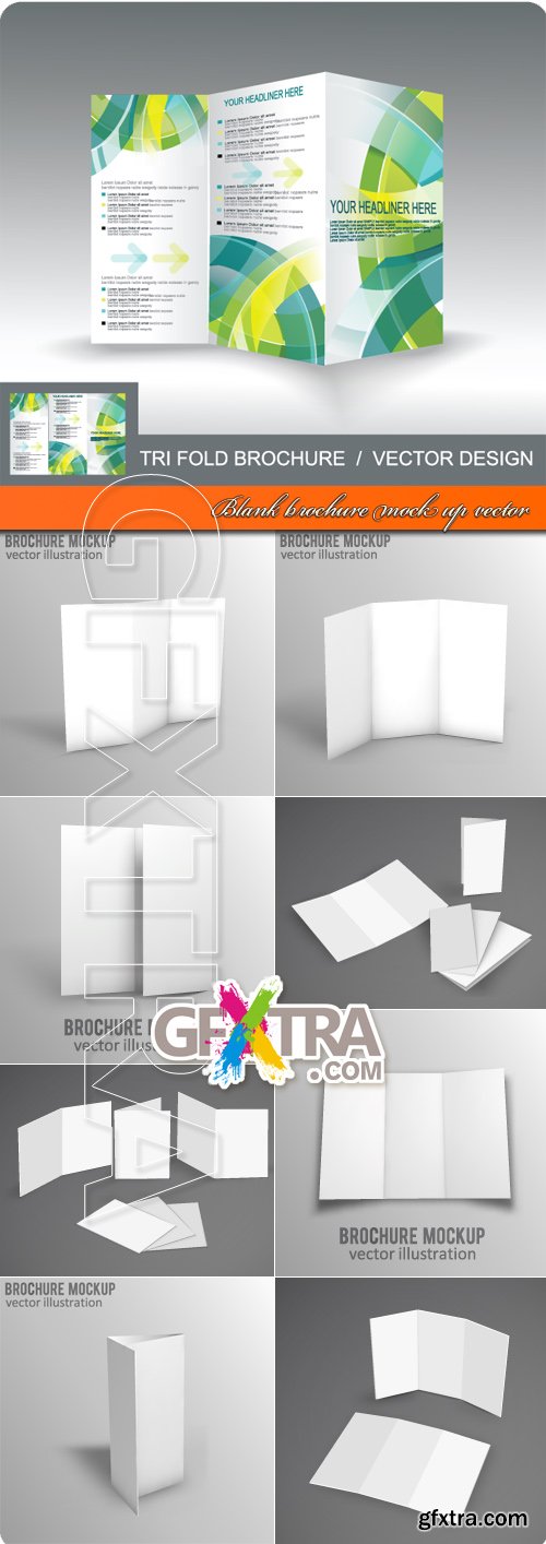 Blank tri- fold brochure mock up vector