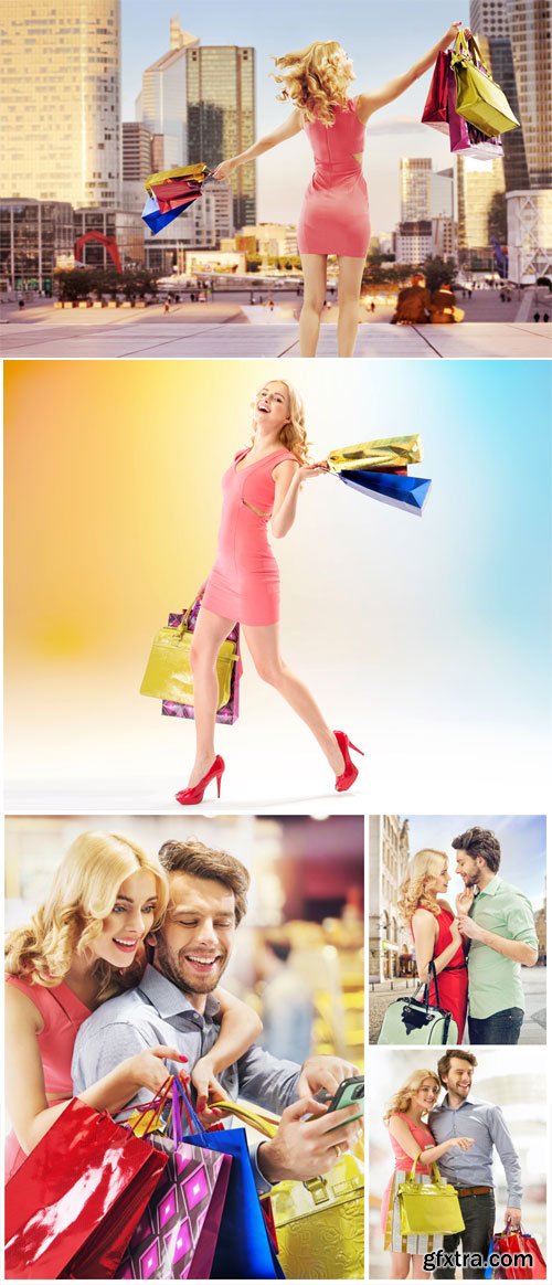 Happy couple shopping - stock photos