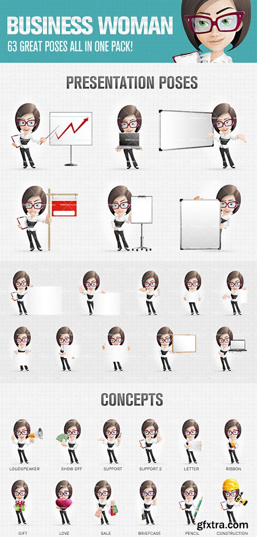 Attractive Business Woman Cartoon Character Set Ultimate Set