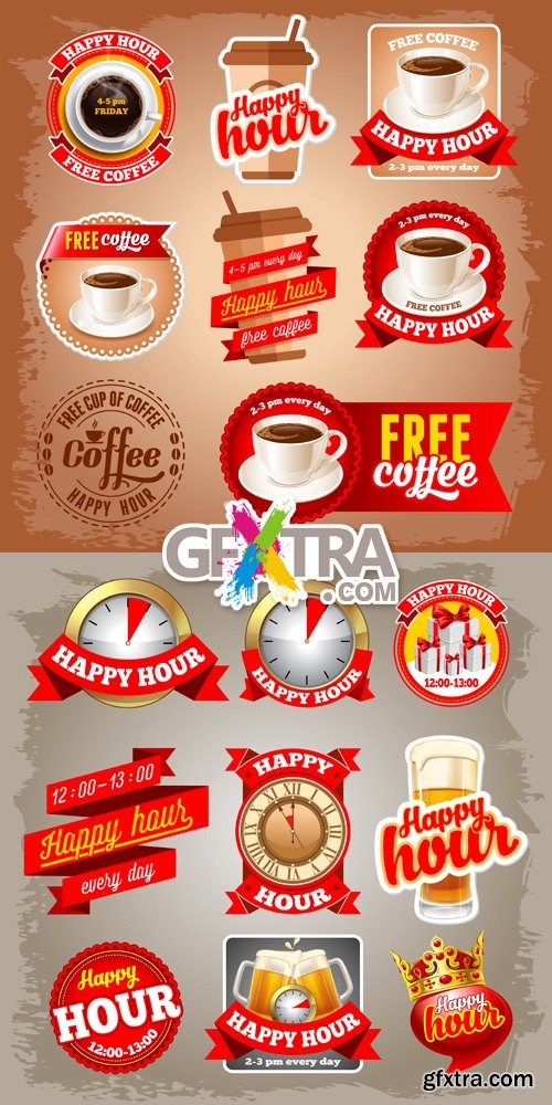 Happy Hour Labels Vector