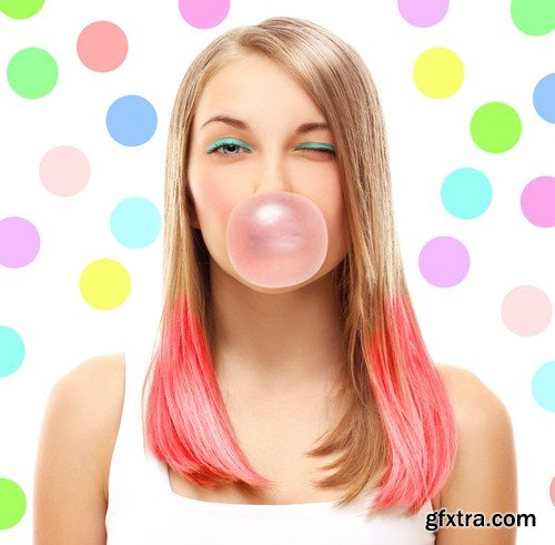 Stock Photos - People with bubble gum, 25xJPG