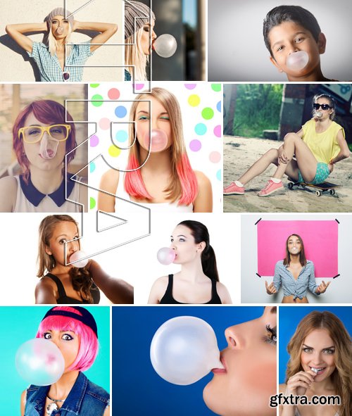 Stock Photos - People with bubble gum, 25xJPG