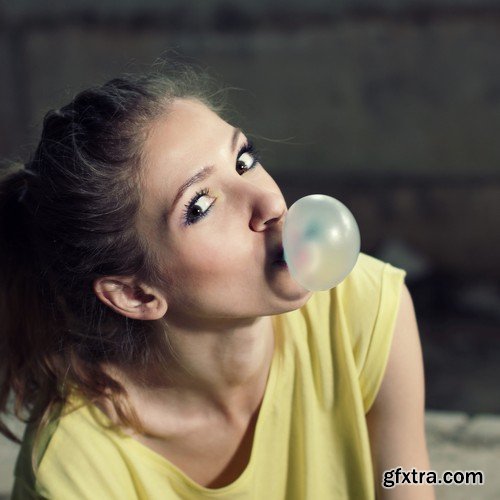 Stock Photos - People with bubble gum, 25xJPG