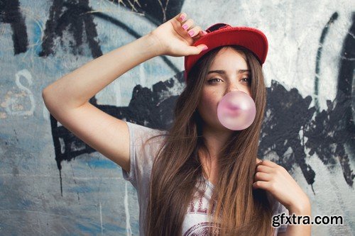 Stock Photos - People with bubble gum, 25xJPG