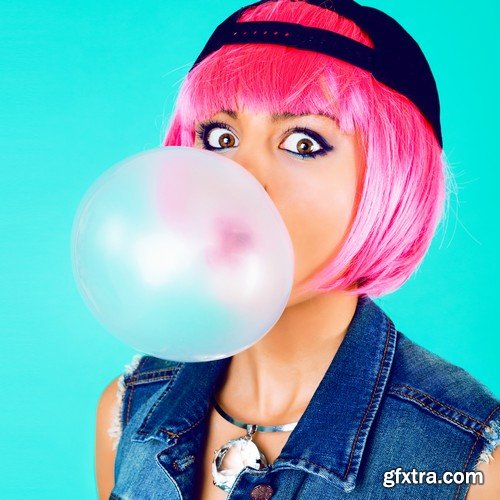 Stock Photos - People with bubble gum, 25xJPG