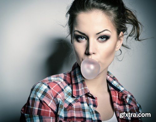 Stock Photos - People with bubble gum, 25xJPG