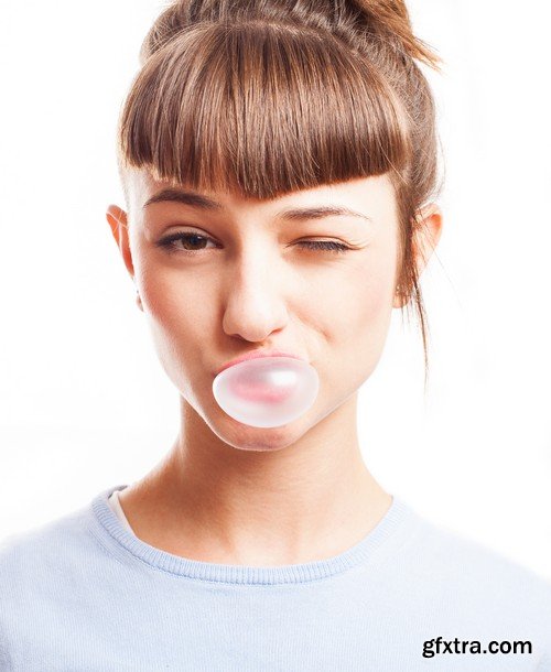 Stock Photos - People with bubble gum, 25xJPG