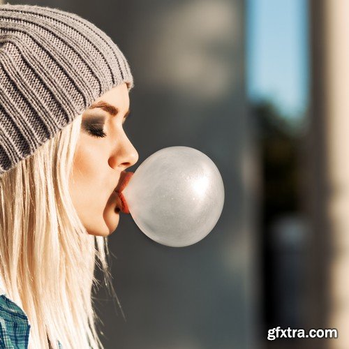 Stock Photos - People with bubble gum, 25xJPG