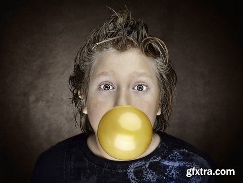 Stock Photos - People with bubble gum, 25xJPG