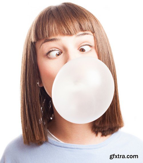 Stock Photos - People with bubble gum, 25xJPG