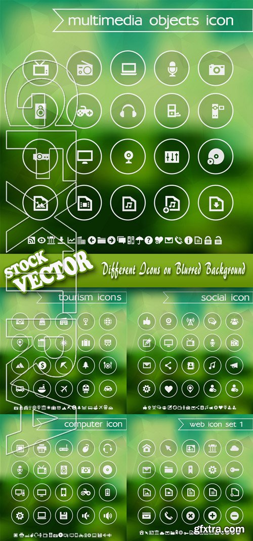 Stock Vector - Different Icons on Blurred Background