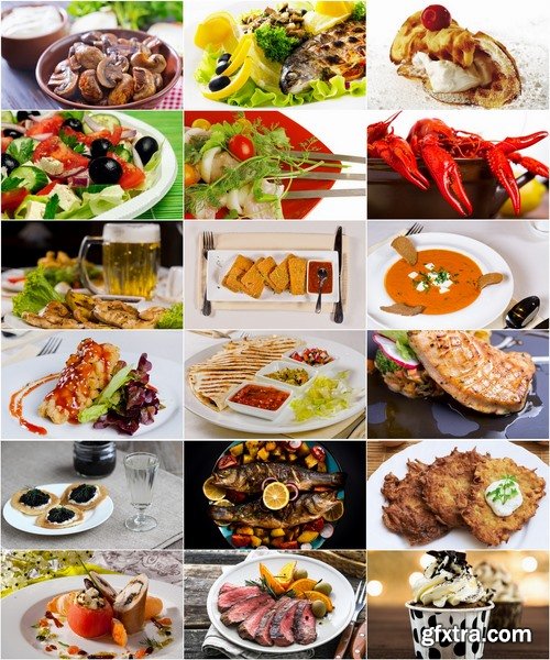 Collection of various types of food cake salad fish soup cancer grilled meat #3-25 UHQ Jpeg