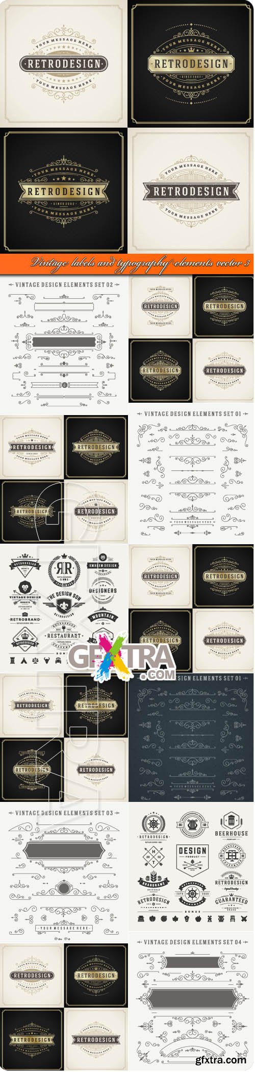 Vintage labels and typography elements vector 3