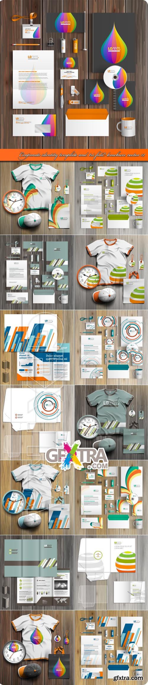 Corporate identity template and tri-fold brochure vector 12