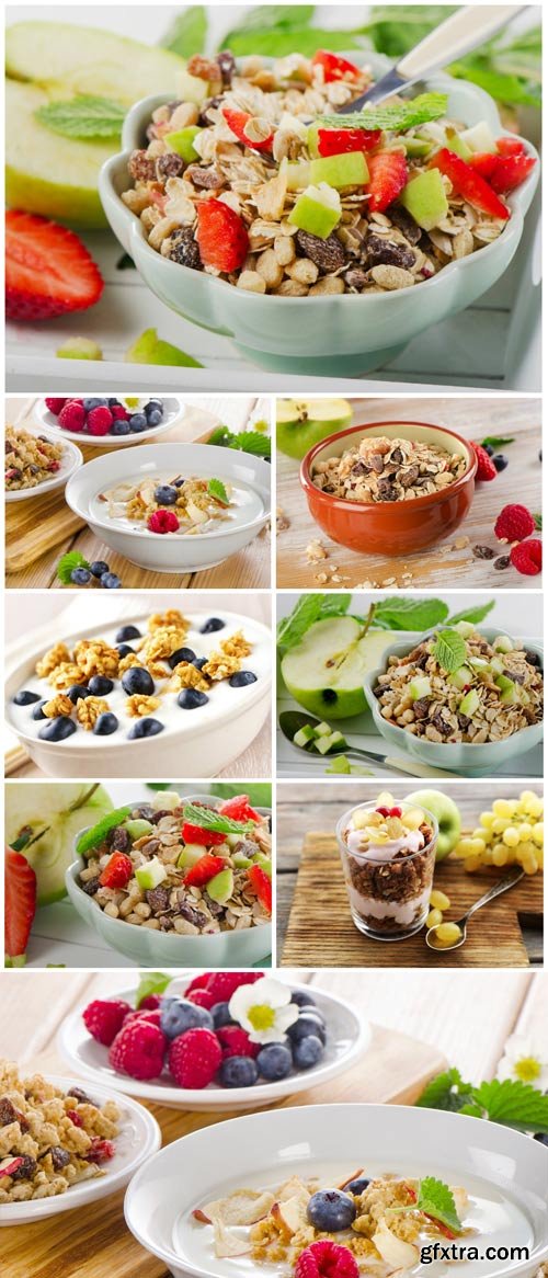 Muesli, delicious and healthy breakfast - stock photos