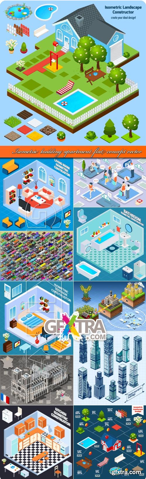 Isometric building apartment flat concept vector