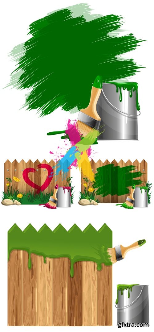 Green Paints & Paint Brush Vector