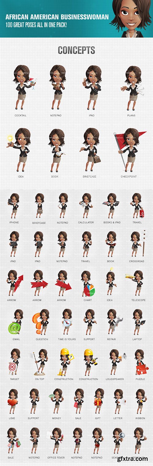 African American Businesswoman Cartoon Character Ultimate Set