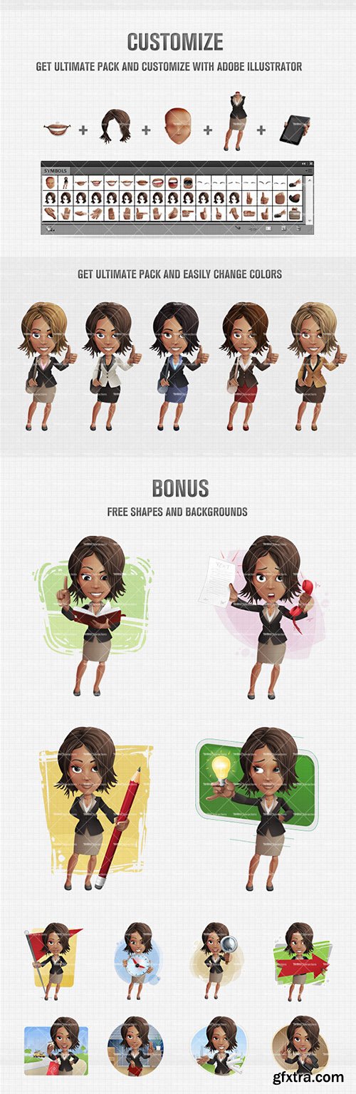 African American Businesswoman Cartoon Character Ultimate Set