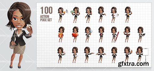 African American Businesswoman Cartoon Character Ultimate Set