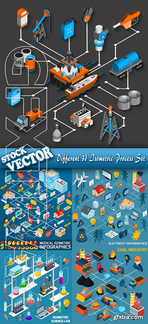 Stock Vector - Different 3d Isometric Process Set