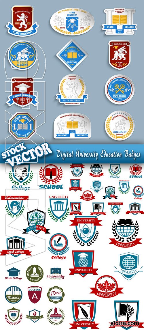 Stock Vector - Digital University Education Badges