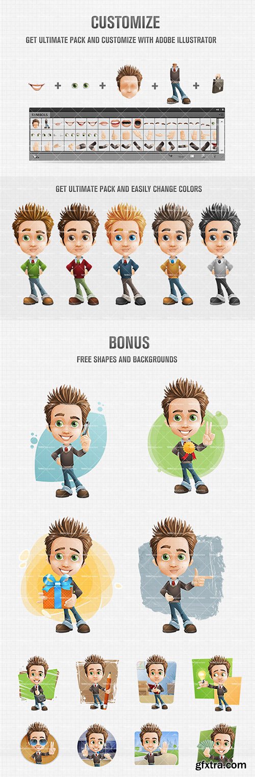 Young Business Boy Cartoon Character Ultimate Set