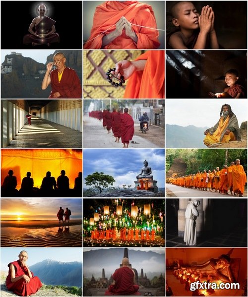 Collection of Buddhist monks in the temple and various backgrounds 25 HQ Jpeg
