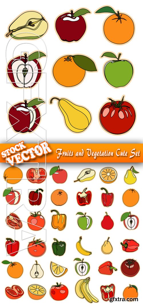 Stock Vector - Fruits and Vegetation Cute Set