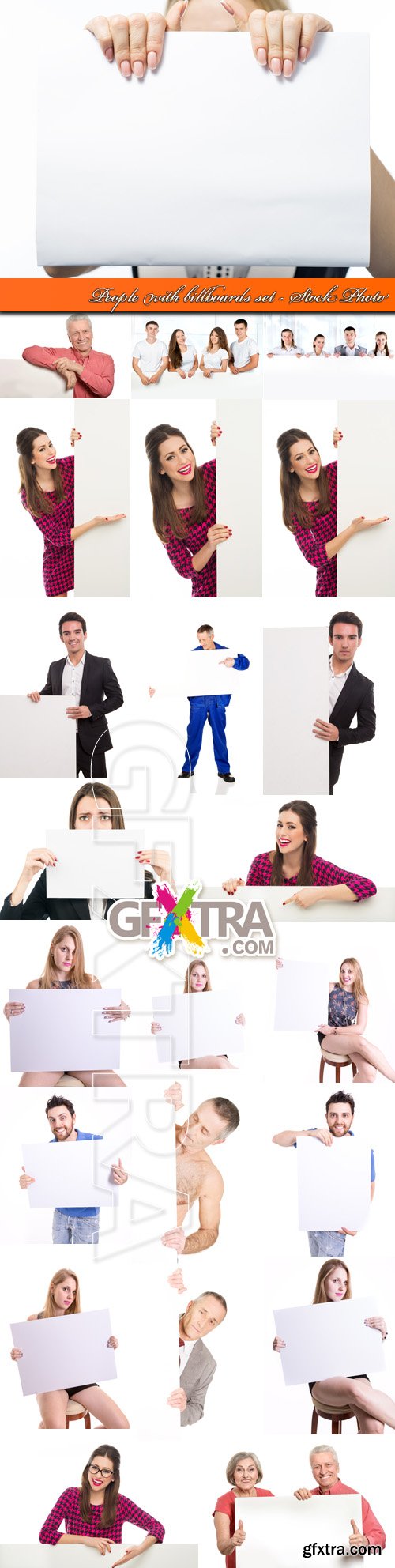 People with billboards set - Stock Photo