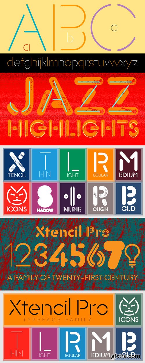 Xtencil Pro Font Family 150$