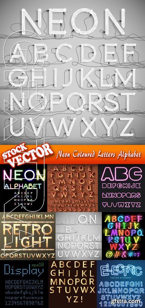 Stock Vector - Neon Coloured Letters Alphabet