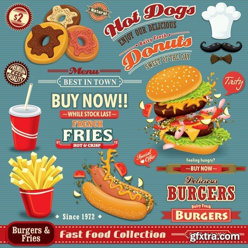 Stock Vectors - Fast Food 7, 25xEPS