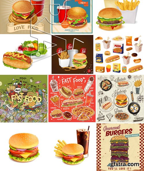 Stock Vectors - Fast Food 7, 25xEPS