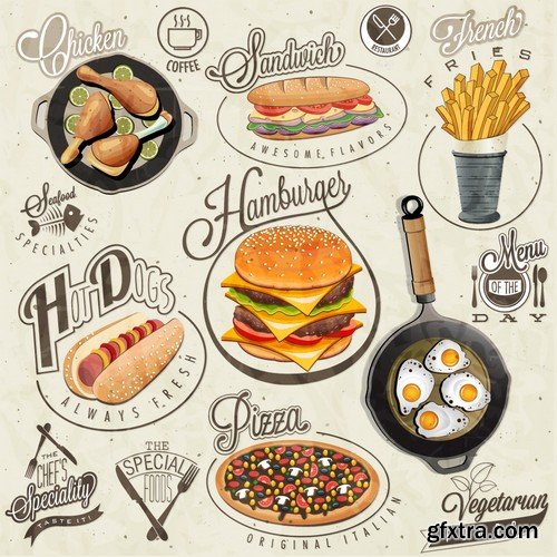 Stock Vectors - Fast Food 7, 25xEPS