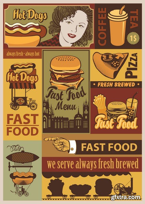 Stock Vectors - Fast Food 7, 25xEPS