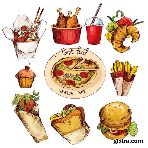 Stock Vectors - Fast Food 7, 25xEPS